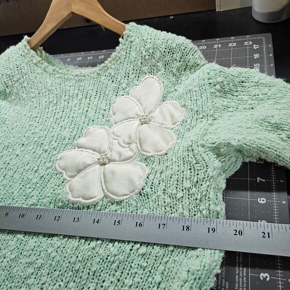Vintage Floral Sweater Womens Medium Pastel Blue 80s Glam Rock Retro Cottage - Picture 10 of 11